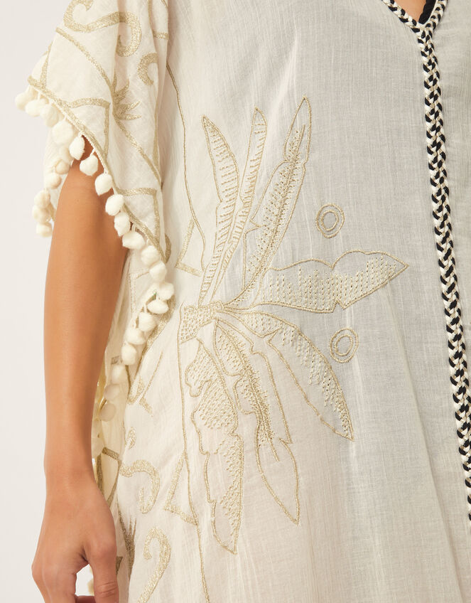 Penny Tassel Embroidered Kaftan, Ivory (IVORY), large