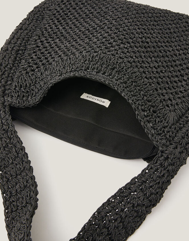 Hari Scoop Raffia Shoulder Bag, Black (BLACK), large