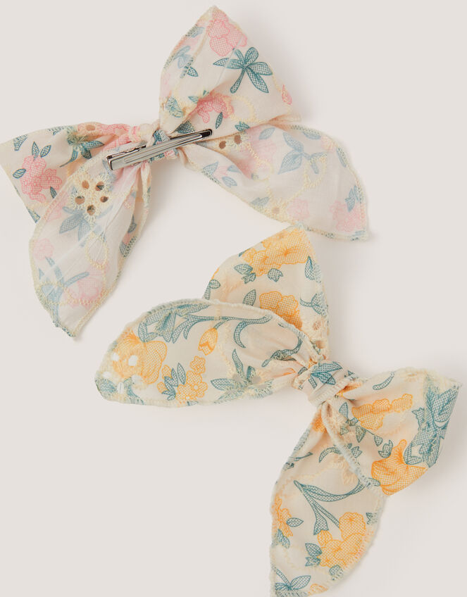 2-Pack Floral Broderie Bow Hair Clips, , large