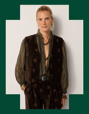 Maison Hotel Kafka Velvet Embroidered Waistcoat, Brown (BROWN), large