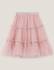 Floral Embroidered Tulle Skirt, Pink (PINK), large