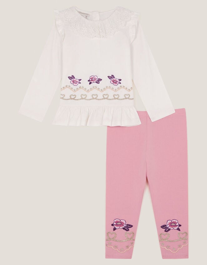 Baby Floral Heart Top & Leggings Set, Ivory (IVORY), large