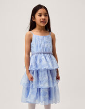 Lily Floral Print Tiered Dress, Blue (BLUE), large
