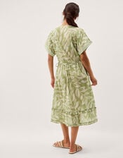 Lillie V-Neck Leaf Print Midi Dress, Green (GREEN), large