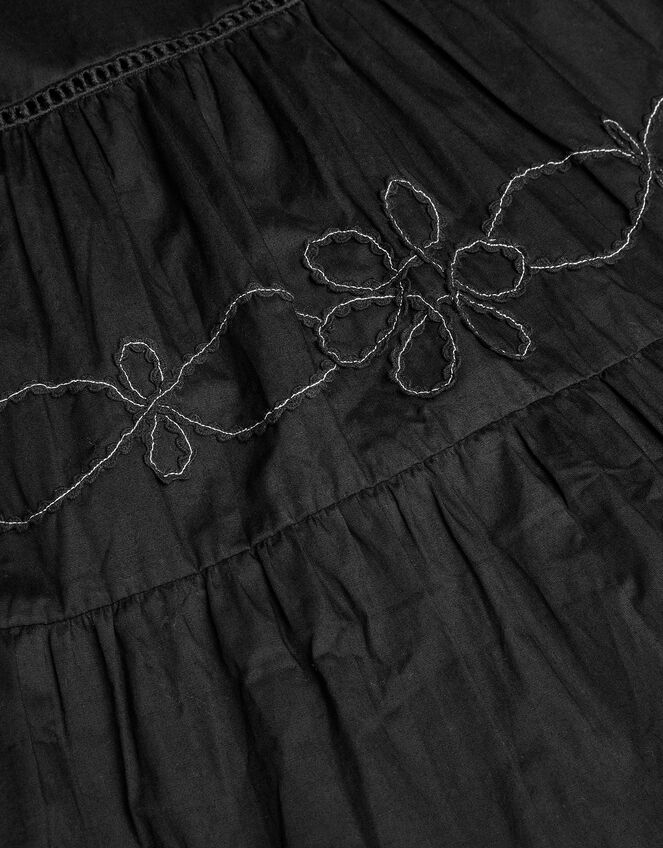 Floral Embroidered Tier Dress, Black (BLACK), large