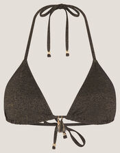 Mia Glitter Triangle Bikini Top, Black (BLACK), large