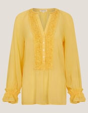 Amelia Frill Long Sleeve Blouse, Yellow (YELLOW), large