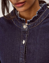 Louisa Longline Frill Denim Jacket, Blue (INDIGO), large