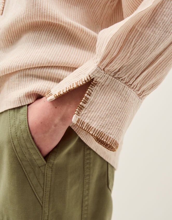 Frida Stripe Linen-Blend Top, Natural (NATURAL), large