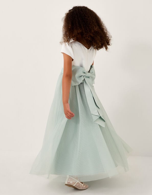 Short Sleeve Satin Tulle Bridesmaid Maxi Dress, Green (SAGE), large