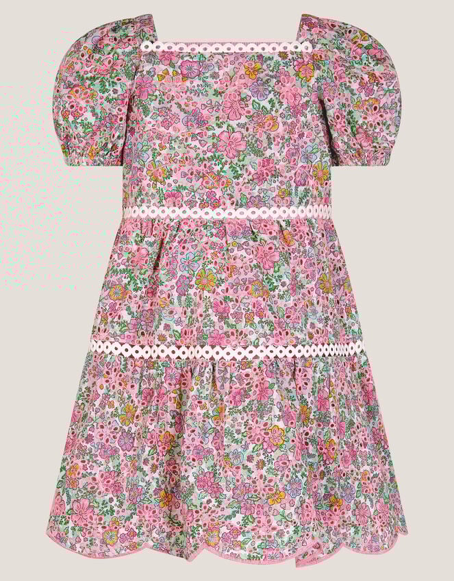 Baby Broderie Floral Puff-Sleeve Dress, Pink (PINK), large