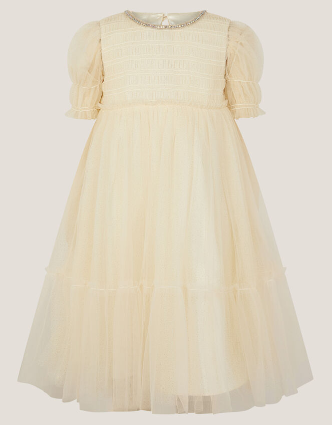 Natalie Puff Sleeve Shimmer Tulle Dress, Gold (GOLD), large