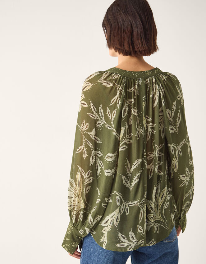 Leona Leaf Print Blouse, Green (KHAKI), large