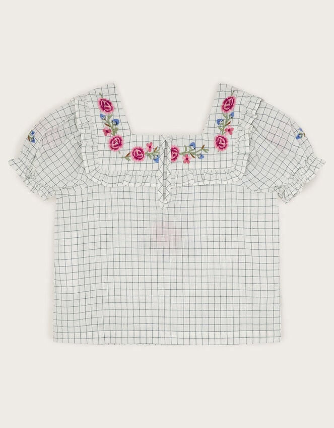 Floral Embroidered Check Blouse, Ivory (IVORY), large