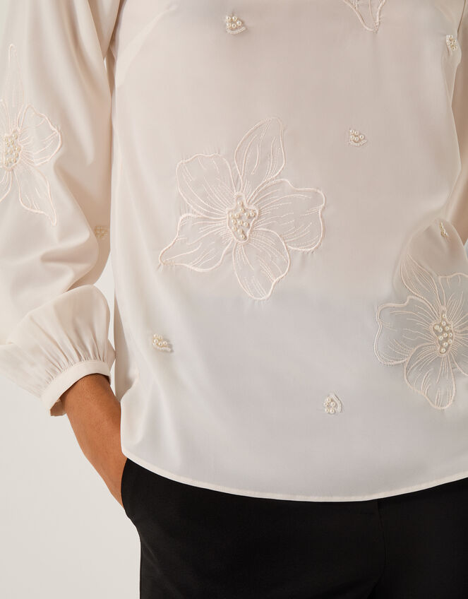 Regina Embroidered Floral Blouse, Cream (CREAM), large