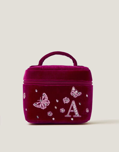 Initial Velvet Make Up Bag, Red (BURGUNDY), large