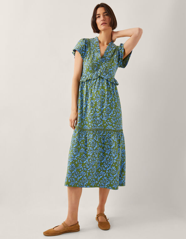 Bryony Print Jersey Midi Dress, Green (GREEN), large