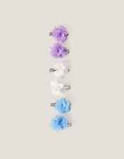 6-Pack Pom-Pom Flower Hair Clips, Blue (BLUE), large