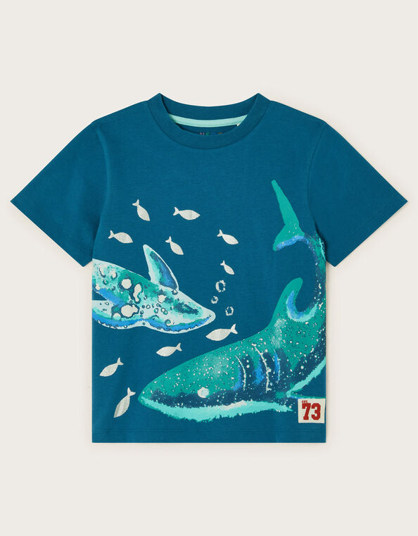 Shark Graphic Cotton T-Shirt, Blue (BLUE), large