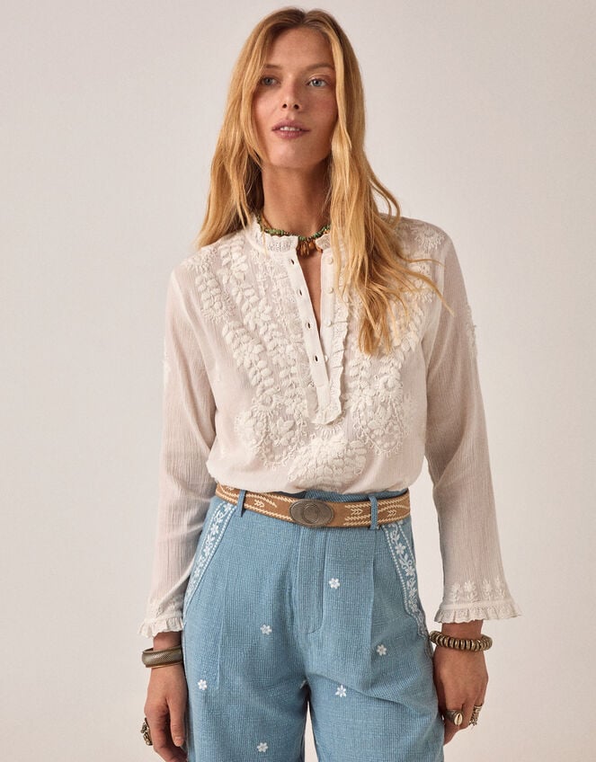 Maison Hotel Gabriela Embroidered Broderie Blouse, White (OFF WHITE), large