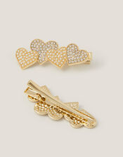 2-Pack Diamanté Heart Hair Clips, , large