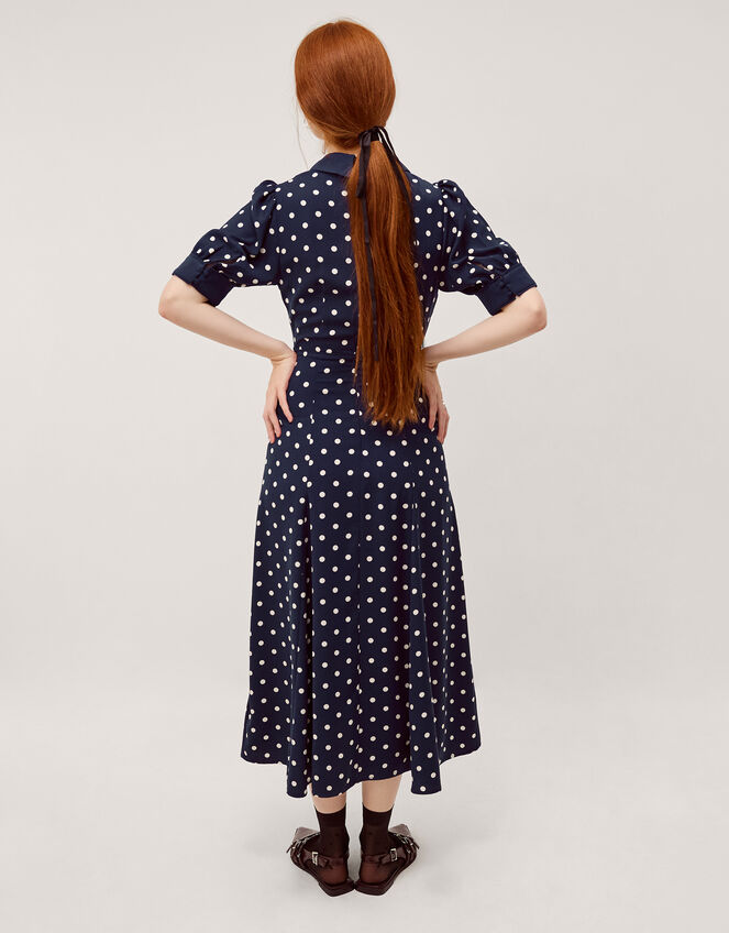 Kate Puff Sleeve Polka Dot Midi Dress, Blue (NAVY), large