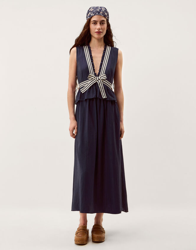 Cece V-Neck Stripe Bow Midi Dress, Blue (NAVY), large