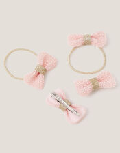 4-Pack Pearl Bow Hair Bands & Clips, Pink (PINK), large