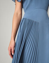 Madison Flutter Sleeve Pleated Bridesmaid Dress, Blue (PETROL), large