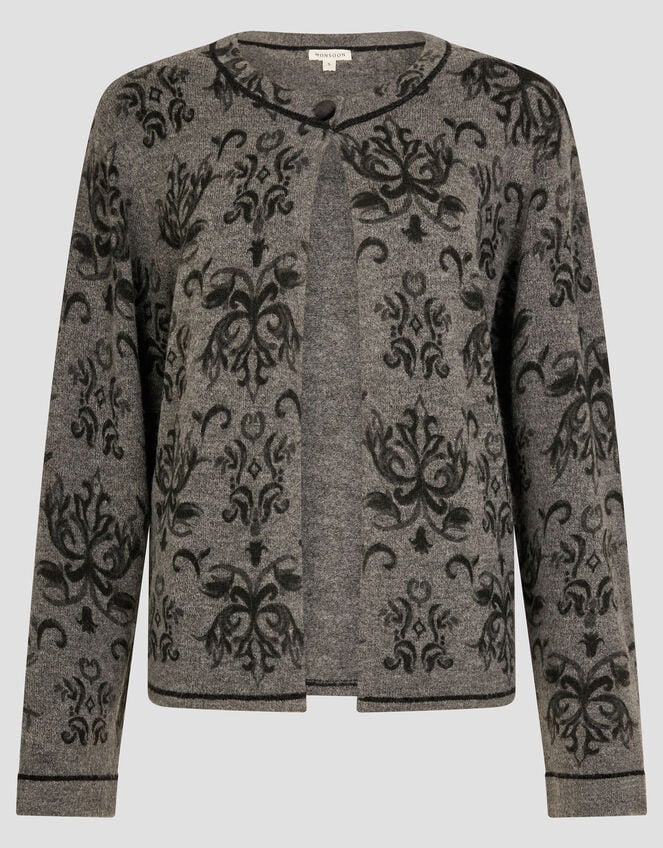 Jess Jacquard Cardigan, Grey (CHARCOAL), large