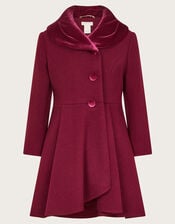 Velvet Shawl Collar Coat, Red (BURGUNDY), large