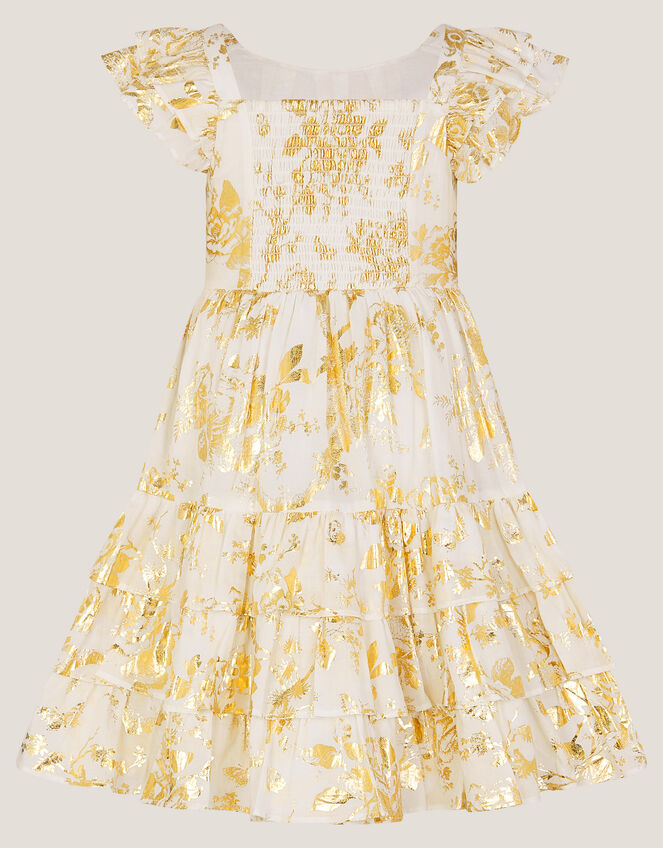 Foil Floral Print Tiered Dress, Ivory (IVORY), large