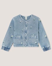 Embroidered Daisy Denim Jacket, Blue (BLUE), large
