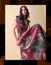 Clemence Lian Floral Drop Waist Midi Dress, Red (BURGUNDY), large