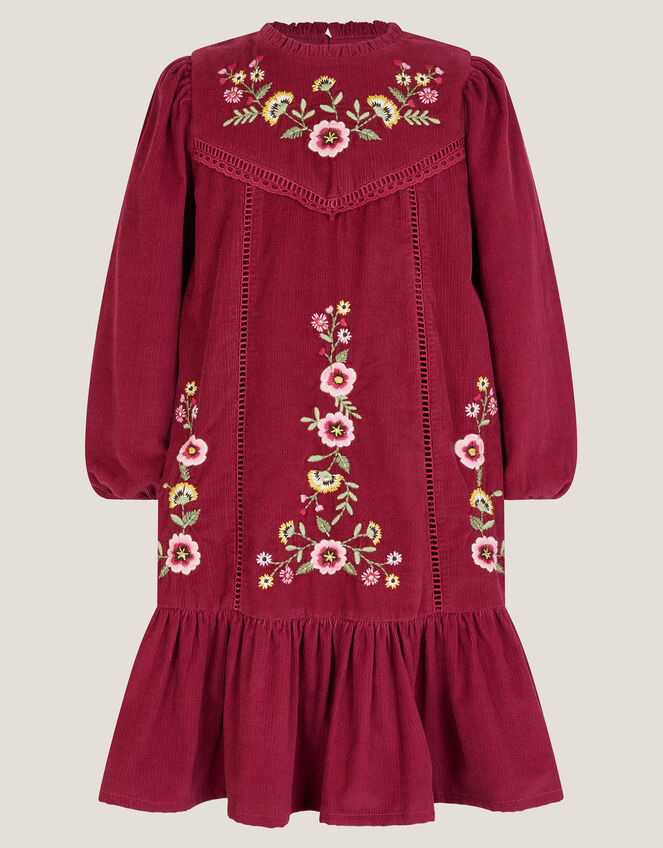 Embroidered Corduroy Tunic Dress, Pink (MAGENTA), large