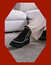 Laidback London Setsu Platform Suede Ankle Boots, Black (BLACK), large