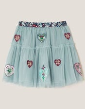 Heart Embellished Tulle Skirt, Green (GREEN), large