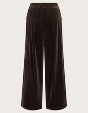 Valery Wide Leg Velvet Trousers, Brown (CHOCOLATE), large