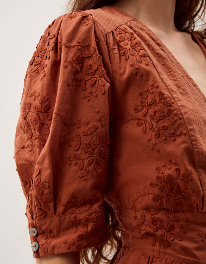 Harika Floral Embroidered Midi Dress, Brown (BROWN), large