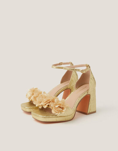 Mindy Floral Platform Sandals, Gold (GOLD), large