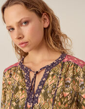 East Kiku Ikat Print Blouse, Green (GREEN), large