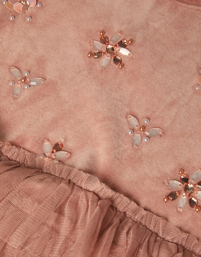 Embellished Tulle Tiered Velour Top, Pink (PINK), large