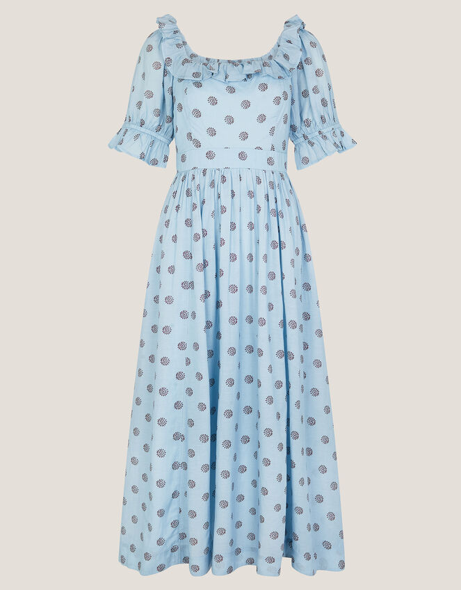 The India Edit Matilda Printed Puff Sleeve Midi Dress, Blue (BLUE), large