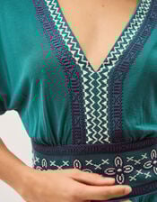 Jacqui Embroidered Jersey Midi Dress, Teal (TEAL), large