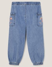 Embroidered Denim Cargo Joggers, Blue (BLUE), large