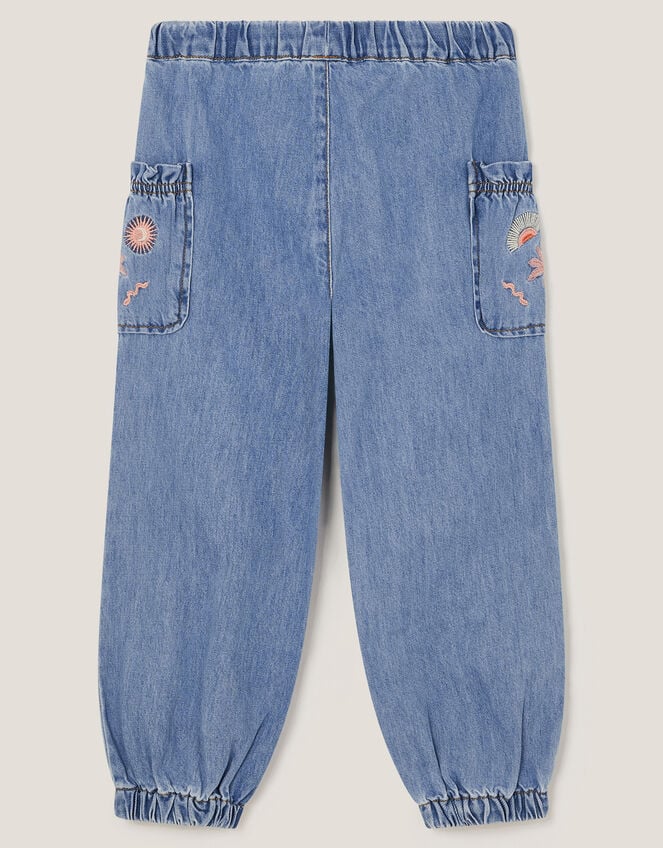 Embroidered Denim Cargo Joggers, Blue (BLUE), large