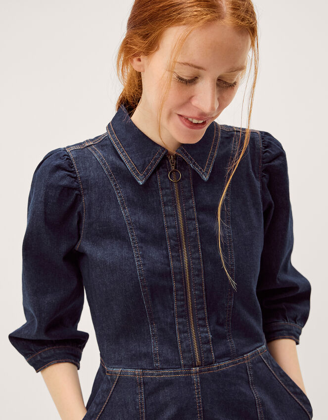 Erin Zip Denim Midi Dress, Blue (INDIGO), large