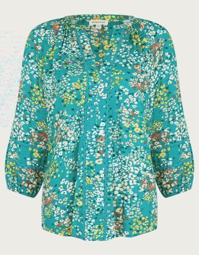 Micola Floral Jersey Top, Teal (TEAL), large