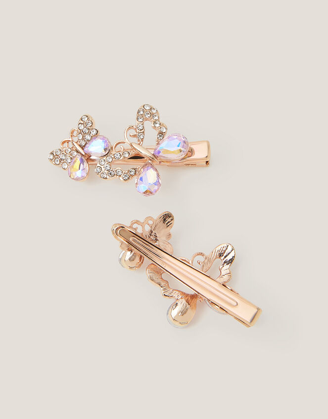 2-Pack Diamanté Butterfly Hair Clips, , large