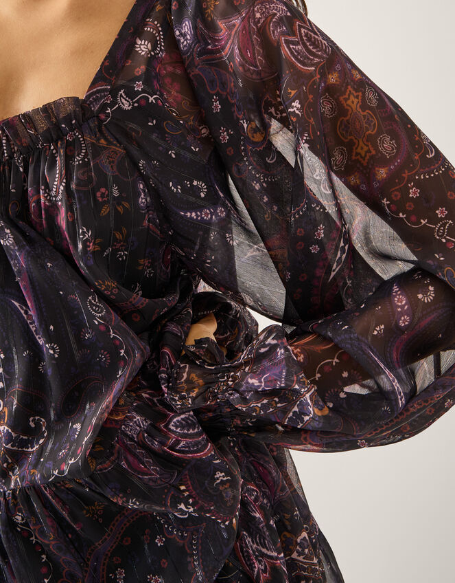 Marianna Paisley Print Tiered Midi Dress, Purple (PURPLE), large